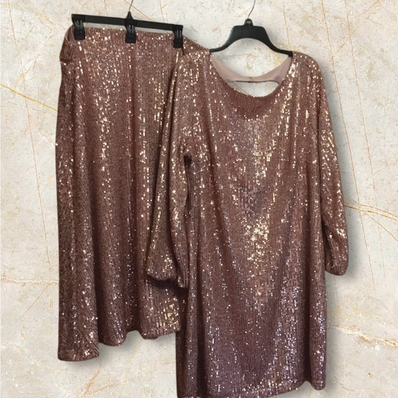 Sparkly gold sequin 2 piece outfit.  Skirt & dress or tunic.  Loft brand - Picture 1 of 15